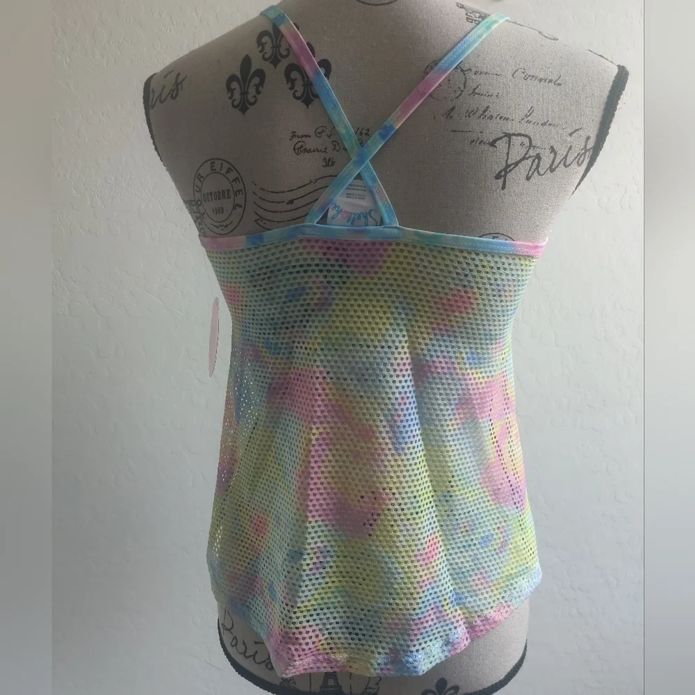 🆕 Tie-dye Rainbow Multicolor Mesh Fishnet Tank Top Swimsuit cover festival_6